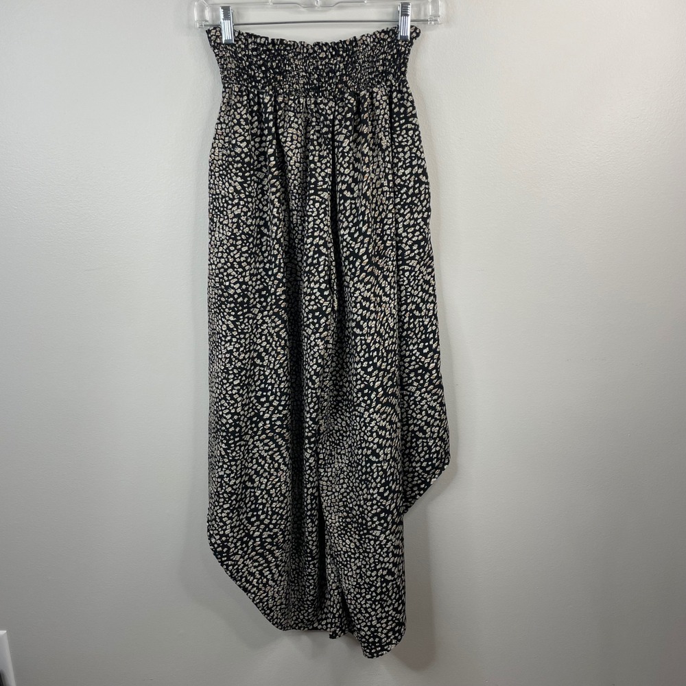 Bucketlist Smocked Waist Harem Pants Small Black Tan Leopard Print Boho Draped - Picture 3 of 11